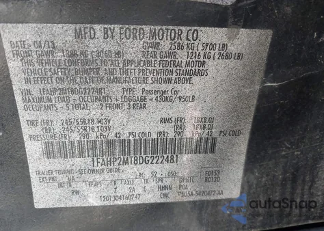 2013 Ford Police Interceptor from USA, damaged, VIN 1FAHP2MT8DG222481